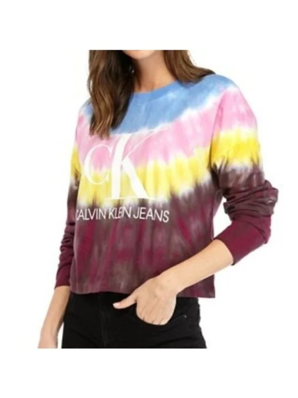 Calvin Klein Tie Dye Logo Long Sleeve Crop Top